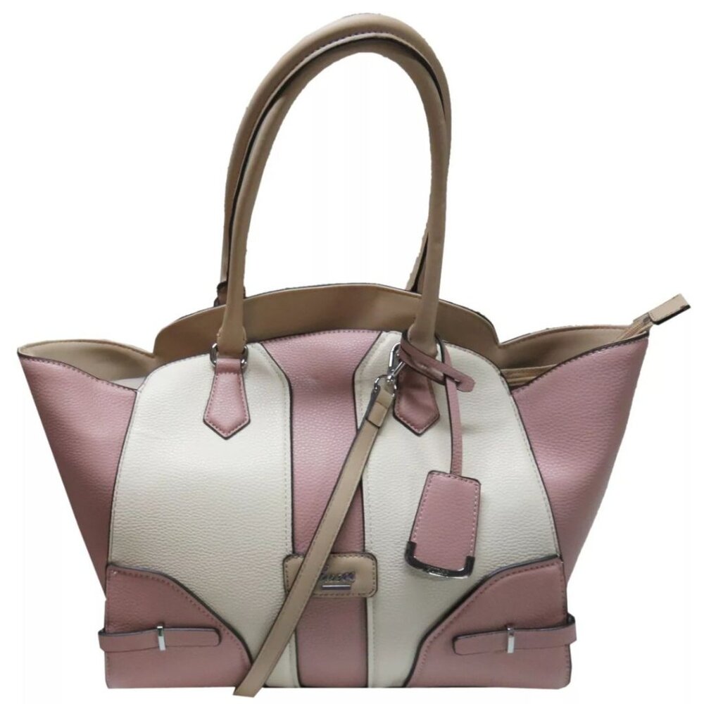 Guess Purse Satchel Crossbody Tote Handbag Pink / Ecru NWOT